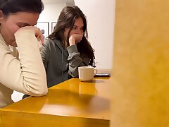 Lesbians touch themselves in public and then poke in a public bathroom while other people need the bathroom.