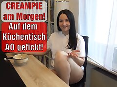 Internal ejaculation in the morning! Emma Secret plowed bare on the kitchen table!