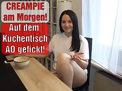 Internal cumshot in the morning! Emma Secret fucked bare on the kitchen table!