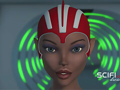 Sci-Fi lust. 3d space t-girl plays with a horny female