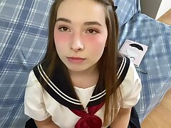 Cutie in Japanese college uniform touches your jizz-shotgun and gets embarrassed