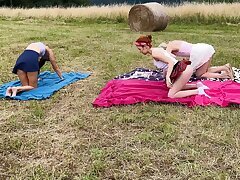 No Panties Yoga Outdoor Girls in Shortest Microskirt Skirts