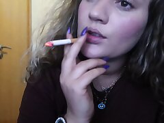 CLOSE-UP CIGAR SMOKE BY A SEXY Ash-blonde WOMAN