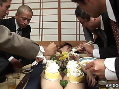Yui Hatano looks satiated with so many jizz-shotguns around her