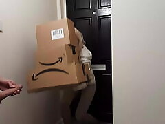 Naughty need jacking off man meet an Amazon delivery damsel and she decides to help him jizz