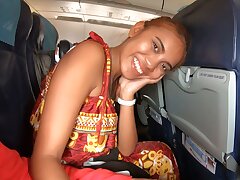 Thai teenage gf on an airplane and on boyfriends big pink cigar in the motel