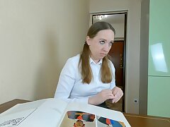 Professional art teacher pokes stiff and deep student damsel in jaws during private lesson! 4K 60 fps porn movie