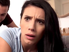 Inexperienced damsel opens pussy and caboose for deep fucking