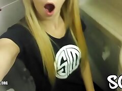 Light-haired Public Fapping Airplane Douche Real Unexperienced