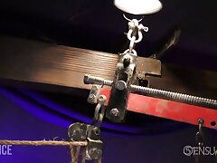 Bald slave in cage with massive ball gag