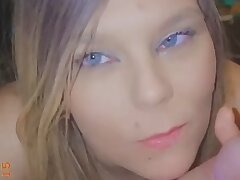 Slut deepthroating man-meat and texting dudes taling mess