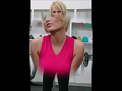 Blue-eyed platinum-blonde pulls out her fine boobs while getting nake