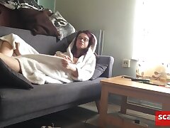 Tart woman in bathrobe gets her morning cumload