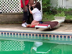 Bitch wifey throating bbc at the pool side