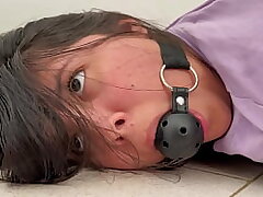 Ball Ball-gagged Lady Fight In Bootless Gauze Restrain bondage