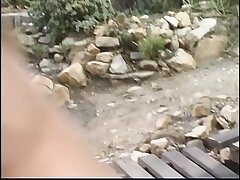 Black-haired stud fucks a teen blonde's cock-squeezing booty at camp