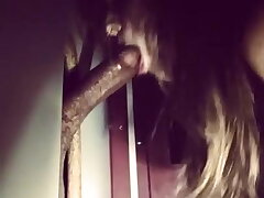 Gloryhole Slut Gags on Big black cock