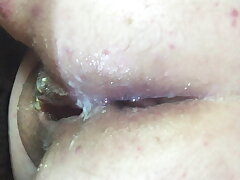 Meg's arse after a superb anal shagging and cream pie closeup