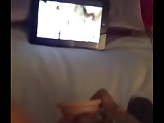 Hot Cougar masturbating while watching porn and conversing messy