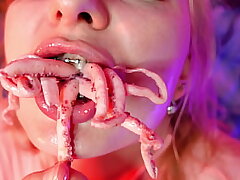 bizarre FOOD FETISH octopus licking movie (Arya Grander)