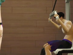 Japanese StepMom helps her StepSon in the gym to motivate him for competition