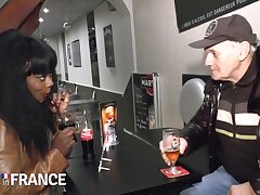 Big black bitch sucks old milky meatpipe