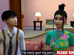 Japanese Lesbian step Mommy And step Daughter-in-law Trick step Son To Watch To Watch Them While Having Fuck-a-thon Then He Joins Them Too In Threesome
