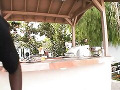 Ebony stud loving it as he fucks uber-sexy stunner stiff on the floor
