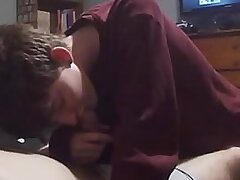Sucking his stiffy with his boxers still on. Miss Magic teases and gets Creampied